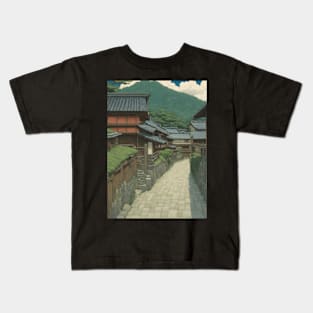 beautiful street of japan kawase hasui style art Kids T-Shirt